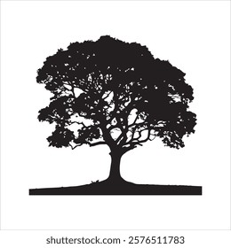 Tree with grass vector silhouette white background 5
