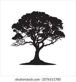 Tree with grass vector silhouette white background 5
