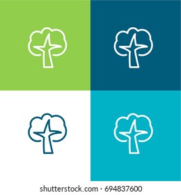 Tree green and blue material color minimal icon or logo design