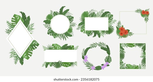 borde verde de árbol. hojas de dibujos animados ramifican plantas de naturaleza verde, adornos de árboles de flores botánicas. marcos vectoriales de dibujos animados.
