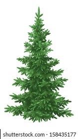Tree, green Christmas fir tree, isolated on white background. Vecto