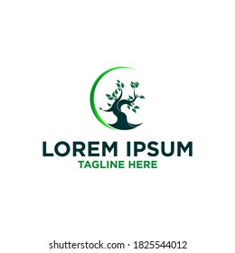 Tree with green circle oak forest logo template
