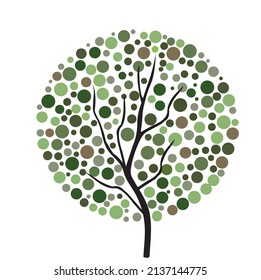 Tree with green dots abstract concepts, Abstract illustration Four seasons tree vector on a white background.tree icon design.