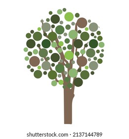 Árbol con puntos verdes conceptos abstractos, ilustración abstracta Cuatro estaciones vectorial de árbol en un fondo blanco.diseño de icono de árbol.