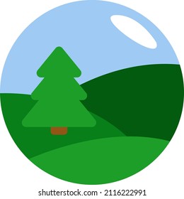 Tree in the green field, illustration, vector on a white background.