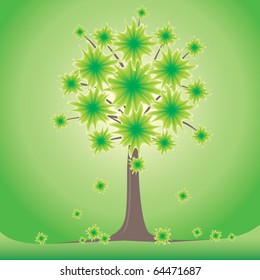 tree with green flowers on a yellow background