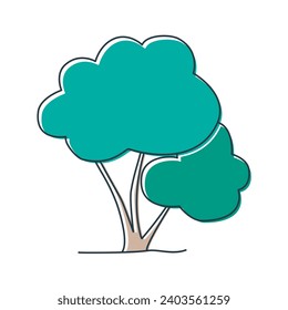Árbol con estilo de dibujo de doodle de color de la corona verde