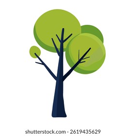 Tree with green foliage and dark branches. Forest, environment, nature. One icon isolated on  white background. Flat design.