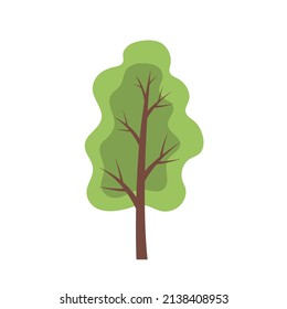 Tree with green foliage. Template element for design and decoration. Nature and forest. Flat vector illustration isolated on white background