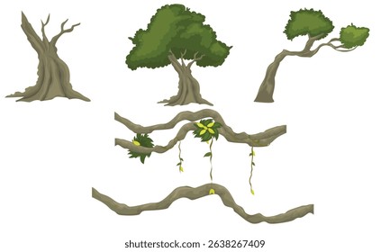 tree for green forest game asset with separate white background