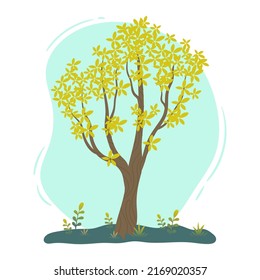 Tree with green grass vector illustration 