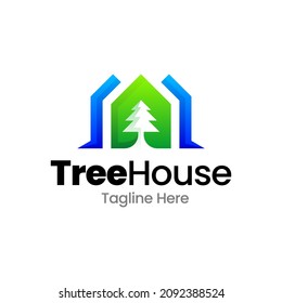 diseño del logotipo de gradiente de la casa verde de árbol