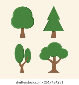 Tree green icon collection. Wood with leaf in flat style. Nature graphic element