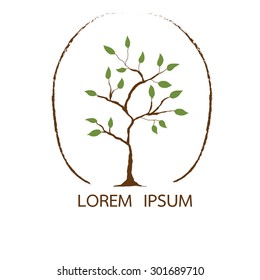 tree with green leaf hand drawn vector for logo or background