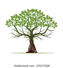 Tree with Green Leafs. Vector Illustration.