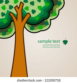 Tree with green leaves. And background for text. Illustration.