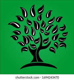 Tree with green leaves. black background
