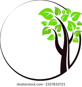 Tree with green leaves in circle design