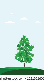 Tree with green leaves - flat style - spring abstract background -vector