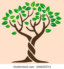 tree with green leaves on a beige background
