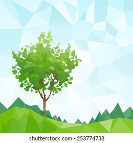 Tree Green Leaves Polygon Graphic With Copy Space Vector Illustration