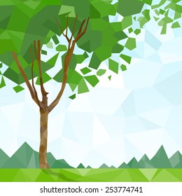 tree green leaves polygon graphic with copy space vector illustration