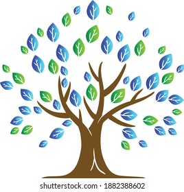 Tree with green leaves and roots. Flat style, vector. illustration Isolated on white background.