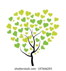 Tree with green leaves in the shape of heart hand drawn