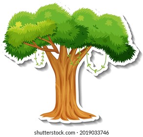 A tree with green leaves sticker on white background illustration