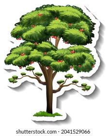 A tree with green leaves sticker on white background illustration