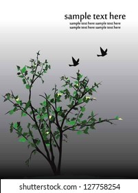 a tree with green leaves with two flying birds