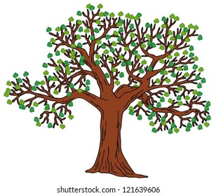 Tree with green leaves - vector illustration.