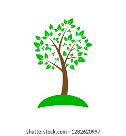 Tree with green leaves vector illustration isolated on white