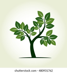 Tree with Green Leaves. Vector Illustration.