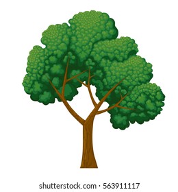 Tree with green leaves. Vector illustration.