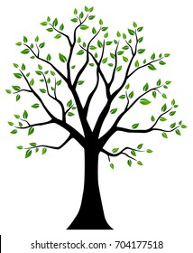 Tree with green leaves. Vector illustration