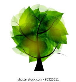 Tree with green leaves. Vector illustration.