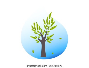 Tree with green leaves in water drop icon, in vector EPS 10 format.