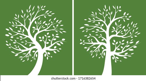 Tree green logo set.  Eco organic emblem collection. Family life concept. Plant oak logotype icon . Vector silhouette of a tree.