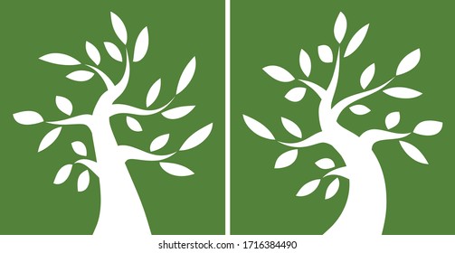 Tree green logo set.  Eco organic emblem collection. Family life concept. Plant oak logotype icon . Vector silhouette of a tree.