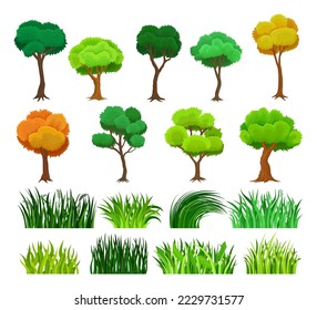 Árbol con corona verde exuberante y tronco con baldaquino de grano alto conjunto de vectores grandes