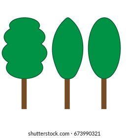 Tree green sign set. Plane icons isolated on white background. Color nature logo. Spring wood or garden symbol. Ecology flat silhouette. Hardwood mark. Stock vector illustration