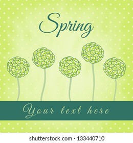 Tree with green spiral leaves, spring theme, vector illustration, design for card,  packaging, invitations, decoration, bag.