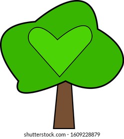 tree with green top and bright pattern in the shape of a heart concept of nature and forest plant object on a white background