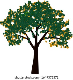 Árbol con hojas verdes y amarillas.ilustración vectorial. 