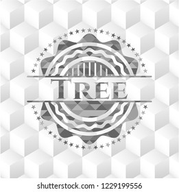 Tree grey badge with geometric cube white background