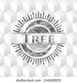 Tree grey emblem with geometric cube white background