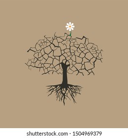tree and ground crack illustration for cover, print, etc.