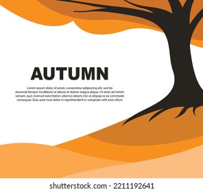 A tree in the ground when autumn coming with warmn color in flat style vector illustration