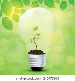 Tree grow in a light bulb. Vector illustrations.
